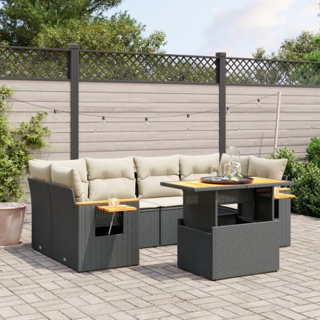 7-piece garden dining set and black synthetic rattan cushions by , Garden sets - Ref: Foro24-3271651, Price: 460,28 €, Discou...