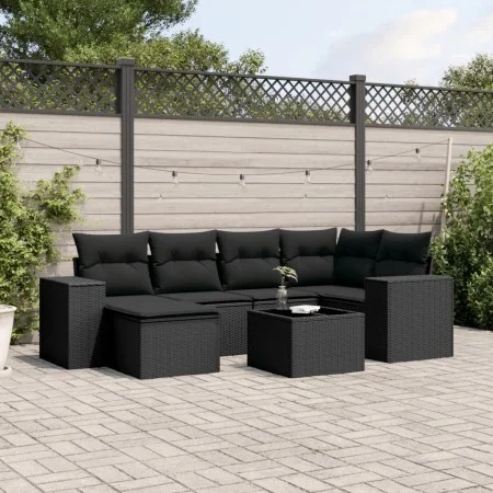 7-piece garden dining set and black synthetic rattan cushions by , Garden sets - Ref: Foro24-3255202, Price: 470,80 €, Discou...