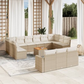 Set sofás de jardín 14 pzas con cojines ratán sintético beige