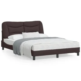 Bed frame with LED lights dark brown fabric 140x200 cm by , Beds and slatted bases - Ref: Foro24-3213707, Price: 223,62 €, Di...