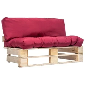 Garden sofa made of pallets with red cushions and pine wood. by , Outdoor sofas - Ref: Foro24-277478, Price: 116,39 €, Discou...