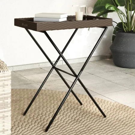 Table with folding tray made of synthetic brown rattan 65x40x75 cm by , Garden tables - Ref: Foro24-365128, Price: 47,13 €, D...