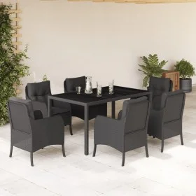 Set de comedor de jardín 7 pzas y cojines ratán sintético negro de , Conjuntos de jardín - Ref: Foro24-3211851, Precio: 747,4...
