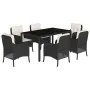 Set de comedor de jardín 7 pzas y cojines ratán sintético negro de , Conjuntos de jardín - Ref: Foro24-3211845, Precio: 702,6...