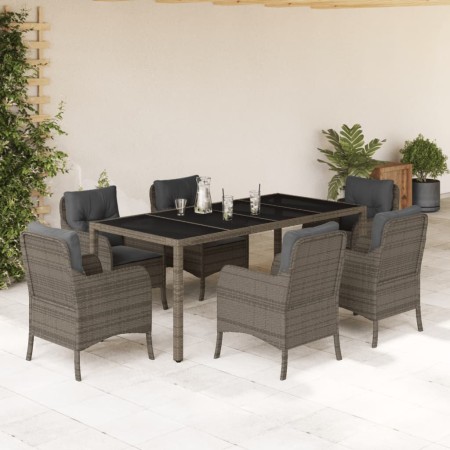 Garden dining set 7 pieces and gray synthetic rattan cushions by , Garden sets - Ref: Foro24-3211858, Price: 868,84 €, Discou...