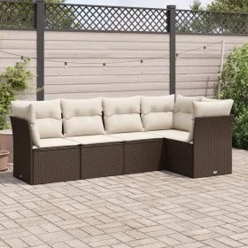 5-piece garden dining set with brown synthetic rattan cushions by , Garden sets - Ref: Foro24-3249442, Price: 356,66 €, Disco...