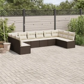 Garden sofa set 10 pieces and brown synthetic rattan cushions by , Garden sets - Ref: Foro24-3249932, Price: 590,27 €, Discou...
