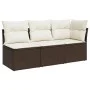 Garden sofa with cushions, 3 seats, synthetic brown rattan by , Outdoor sofas - Ref: Foro24-366218, Price: 199,72 €, Discount: %