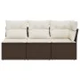 Garden sofa with cushions, 3 seats, synthetic brown rattan by , Outdoor sofas - Ref: Foro24-366218, Price: 199,72 €, Discount: %