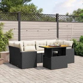 Set de comedor de jardín 7 pzas y cojines ratán sintético negro de , Conjuntos de jardín - Ref: Foro24-3271210, Precio: 472,7...