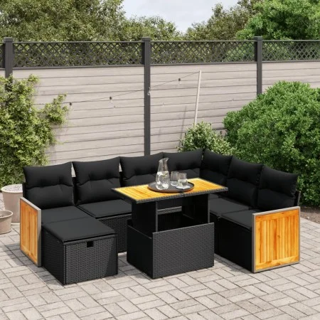 Set de sofás de jardín 8 piezas y cojines ratán sintético negro by , Garden sets - Ref: Foro24-3276261, Price: 544,15 €, Disc...