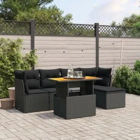 6-teiliges Gartensofa-Set und Kissen aus schwarzem Kunststoff-Rattan. von , Gartensets - Ref: Foro24-3270803, Preis: 381,26 €...