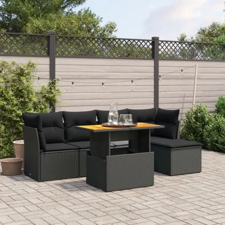Set de sofás de jardín 6 piezas y cojines ratán sintético negro by , Garden sets - Ref: Foro24-3270803, Price: 381,26 €, Disc...