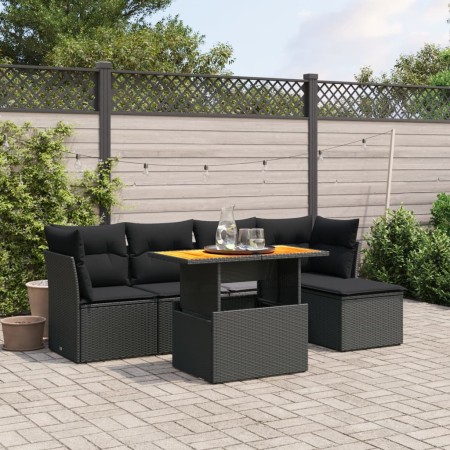 Set de sofás de jardín 6 piezas y cojines ratán sintético negro de , Conjuntos de jardín - Ref: Foro24-3270803, Precio: 382,4...