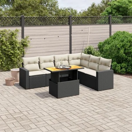 7-piece garden dining set with black synthetic rattan cushions by , Garden sets - Ref: Foro24-3271329, Price: 452,58 €, Disco...