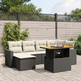 7-teiliges Garten-Esszimmerset und Kissen synthetisches Rattan schwarz von , Gartensets - Ref: Foro24-3271413, Preis: 447,76 ...