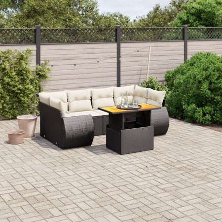 7-teiliges Garten-Essset und schwarze Kissen aus synthetischem Rattan von , Gartensets - Ref: Foro24-3272092, Preis: 475,94 €...