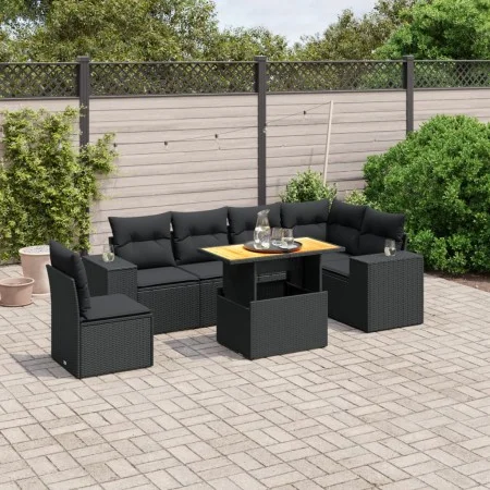 7-piece garden dining set with black synthetic rattan cushions by , Garden sets - Ref: Foro24-3272658, Price: 548,26 €, Disco...