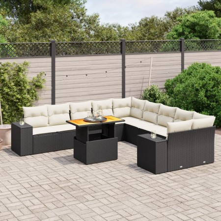 Set de sofás de jardín 11 pzas y cojines ratán sintético negro de , Conjuntos de jardín - Ref: Foro24-3272827, Precio: 650,74...