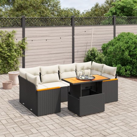 7-teiliges Garten-Essset und schwarze Kissen aus synthetischem Rattan von , Gartensets - Ref: Foro24-3272974, Preis: 447,00 €...