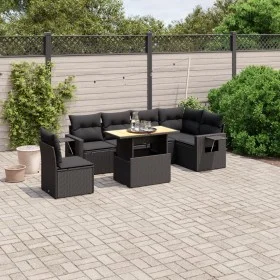 Set de comedor de jardín 7 pzas y cojines ratán sintético negro de , Conjuntos de jardín - Ref: Foro24-3271776, Precio: 513,0...