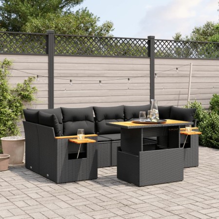 7-teiliges Garten-Esszimmerset und Kissen synthetisches Rattan schwarz von , Gartensets - Ref: Foro24-3271650, Preis: 493,84 ...