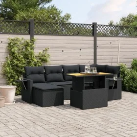 Set de comedor de jardín 7 pzas y cojines ratán sintético negro by , Garden sets - Ref: Foro24-3271853, Price: 490,67 €, Disc...