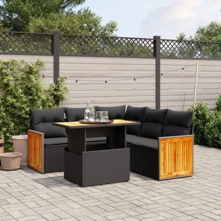 Set de sofás de jardín 6 piezas y cojines ratán sintético negro von , Gartensets - Ref: Foro24-3273953, Preis: 426,62 €, Raba...