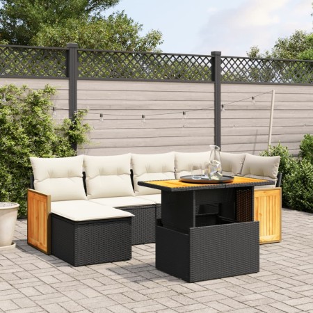 Set de comedor de jardín 7 pzas y cojines ratán sintético negro de , Conjuntos de jardín - Ref: Foro24-3274059, Precio: 432,8...
