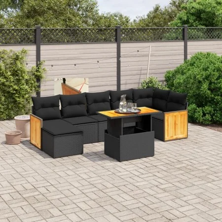 Set de sofás de jardín 8 piezas y cojines ratán sintético negro de , Conjuntos de jardín - Ref: Foro24-3274065, Precio: 530,3...