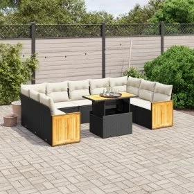 Gartensofa-Set 10-teilig mit schwarzen synthetischen Rattankissen von , Gartensets - Ref: Foro24-3274101, Preis: 622,51 €, Ra...