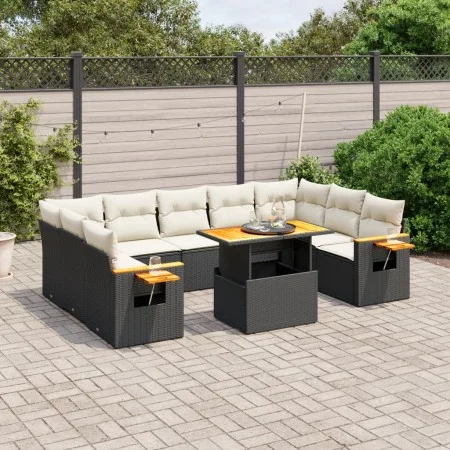 Garden sofa set 10 pieces with black synthetic rattan cushions by , Garden sets - Ref: Foro24-3273660, Price: 633,86 €, Disco...