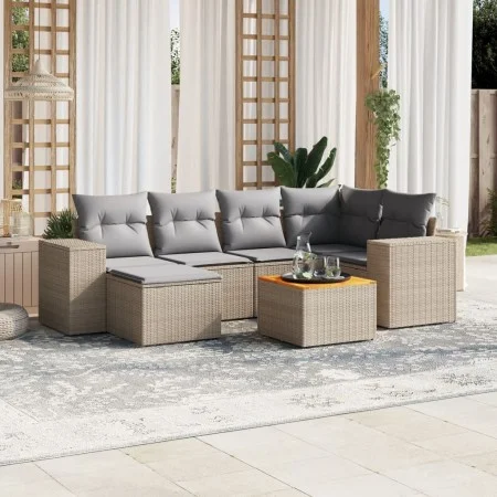 7-piece garden sofa set and beige synthetic rattan cushions by , Garden sets - Ref: Foro24-3257879, Price: 489,75 €, Discount: %
