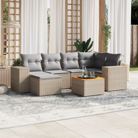 7-teiliges Gartensofa-Set und beige synthetische Rattankissen von , Gartensets - Ref: Foro24-3257879, Preis: 471,22 €, Rabatt: %