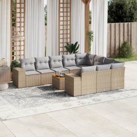 Set de sofás de jardín 11pzas con cojines ratán sintético beige