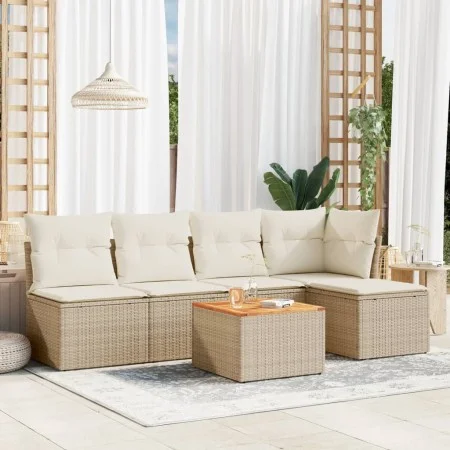 Gartensofa-Set mit Kissen, 6-teilig, beiges synthetisches Rattan von , Gartensets - Ref: Foro24-3255932, Preis: 360,65 €, Rab...