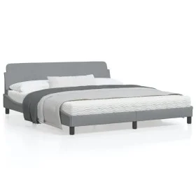 Bed frame with headboard light gray fabric 180x200 cm by , Beds and slatted bases - Ref: Foro24-373225, Price: 165,53 €, Disc...