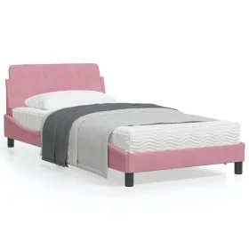 Pink velvet bed frame with headboard 100x200 cm by , Beds and slatted bases - Ref: Foro24-373137, Price: 130,73 €, Discount: %