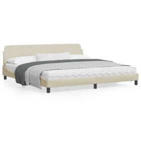 Estructura de cama con cabecero de tela color crema 200x200 cm