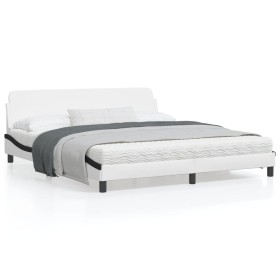Bed frame with black and white synthetic leather headboard by , Beds and slatted bases - Ref: Foro24-373244, Price: 197,44 €,...