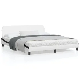 Bed frame with black and white synthetic leather headboard by , Beds and slatted bases - Ref: Foro24-373244, Price: 193,84 €,...