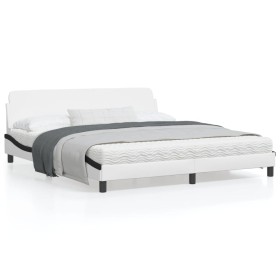 Estructura de cama con cabecero cuero sintético blanco y negro