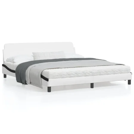 Bed frame with black and white synthetic leather headboard by , Beds and slatted bases - Ref: Foro24-373244, Price: 193,84 €,...