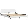 Bed frame with black and white synthetic leather headboard by , Beds and slatted bases - Ref: Foro24-373244, Price: 193,84 €,...