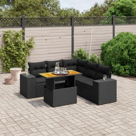 6-teiliges Gartensofa-Set und schwarze synthetische Rattankissen von , Gartensets - Ref: Foro24-3272630, Preis: 478,47 €, Rab...