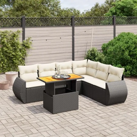 7-piece garden dining set and black synthetic rattan cushions by , Garden sets - Ref: Foro24-3272211, Price: 483,75 €, Discou...