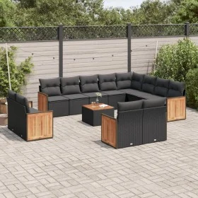 Garden sofa and cushion set 13 pieces black synthetic rattan by , Garden sets - Ref: Foro24-3228197, Price: 896,85 €, Discoun...