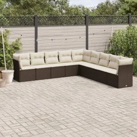 Set de sofás de jardín 9 pzas y cojines ratán sintético marrón by , Garden sets - Ref: Foro24-3249622, Price: 585,33 €, Disco...