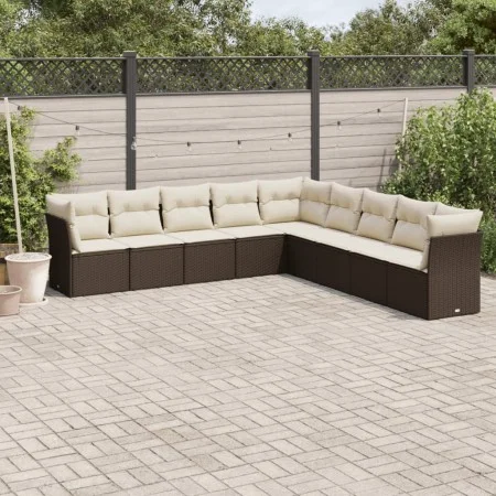 Set de sofás de jardín 9 pzas y cojines ratán sintético marrón by , Garden sets - Ref: Foro24-3249622, Price: 585,33 €, Disco...