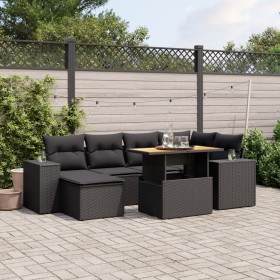 Set de comedor de jardín 7 pzas y cojines ratán sintético negro de , Conjuntos de jardín - Ref: Foro24-3272735, Precio: 505,2...